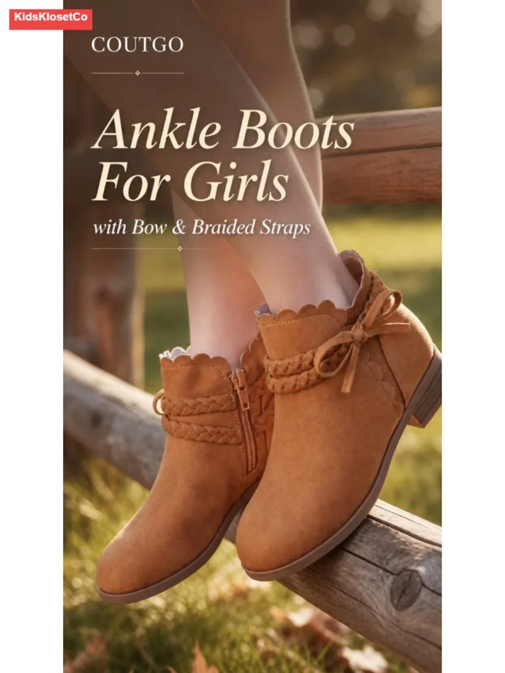 Girls Ankle Boots Low Heel Zip Booties Braided Strap Dress Shoes